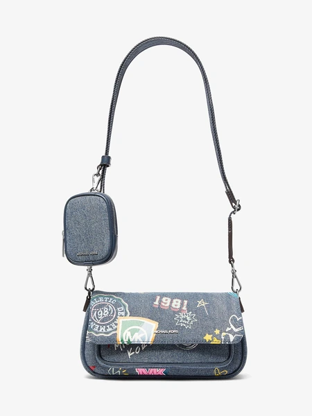 Джинсовая сумка-кроссбоди Michael Kors Jet Set с мини-сумочкой, синяя