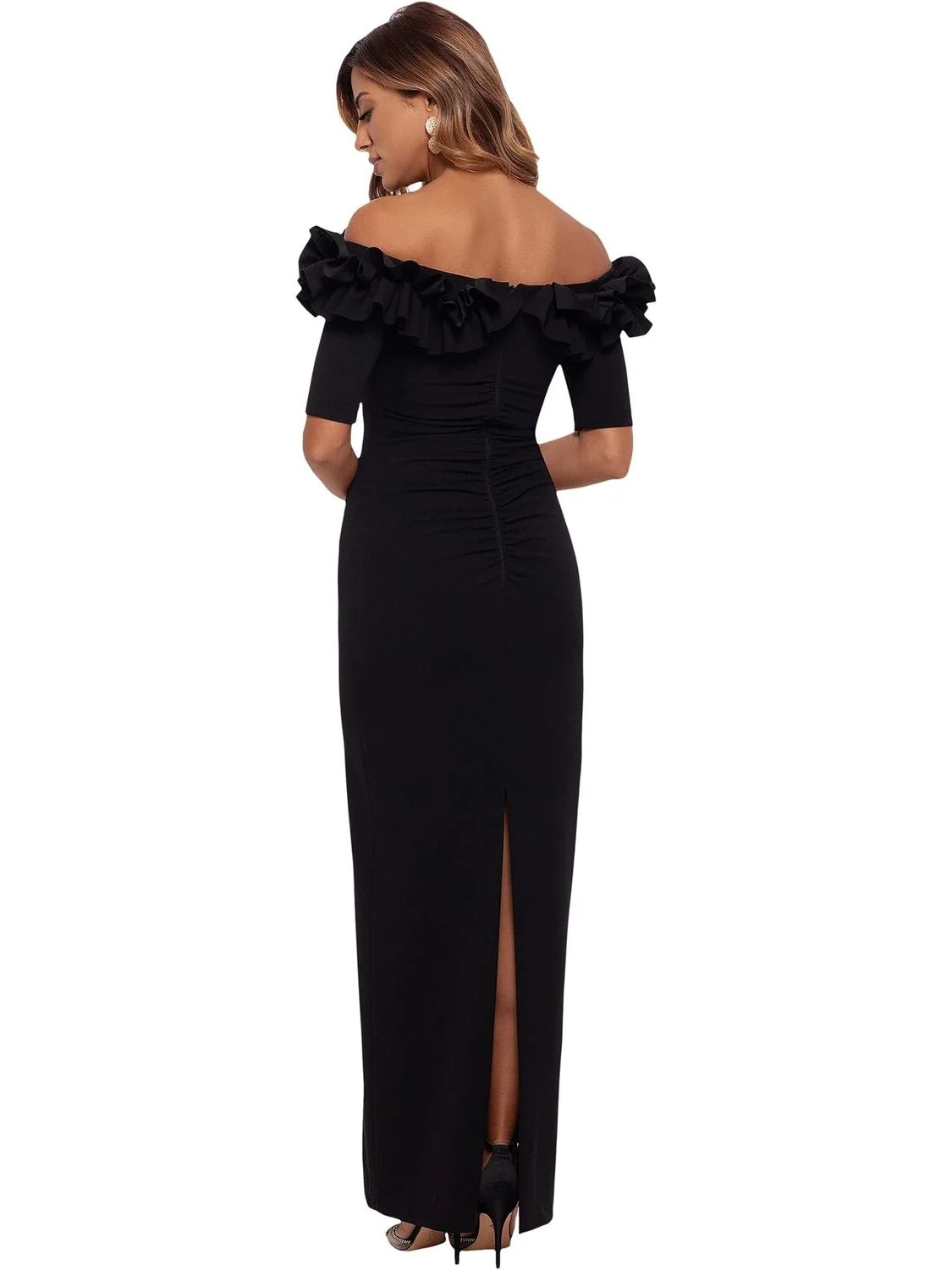Платье Long Crepe Off The Shoulder Ruffle Short Sleeve XSCAPE — 2