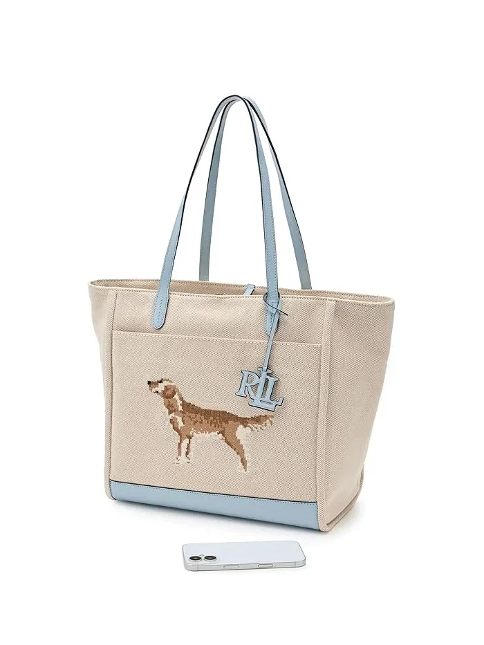 Сумка тоут с вышивкой собаки Cameryn Lauren Ralph Lauren — изображение 3 из 5, бежевый/белый