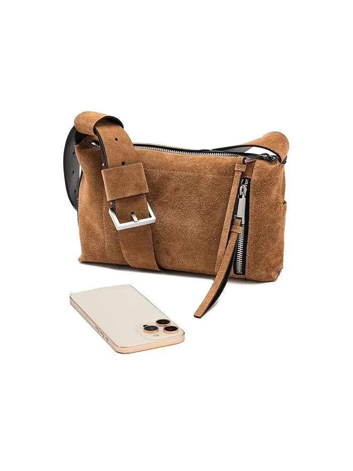 Сумка кросс-боди Alba Suede Zip AllSaints — изображение 3 из 5, бежевый коричневый