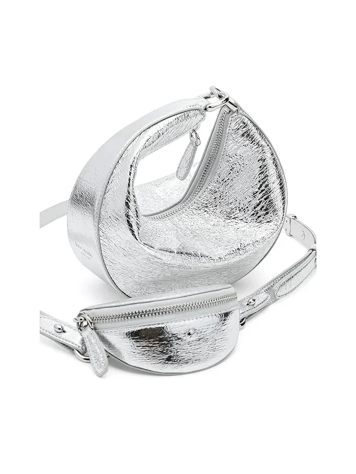 Сумка через плечо Duo Crinkle Metallic Leather Crossbody Kate Spade New York — изображение 4 из 5, серебряный