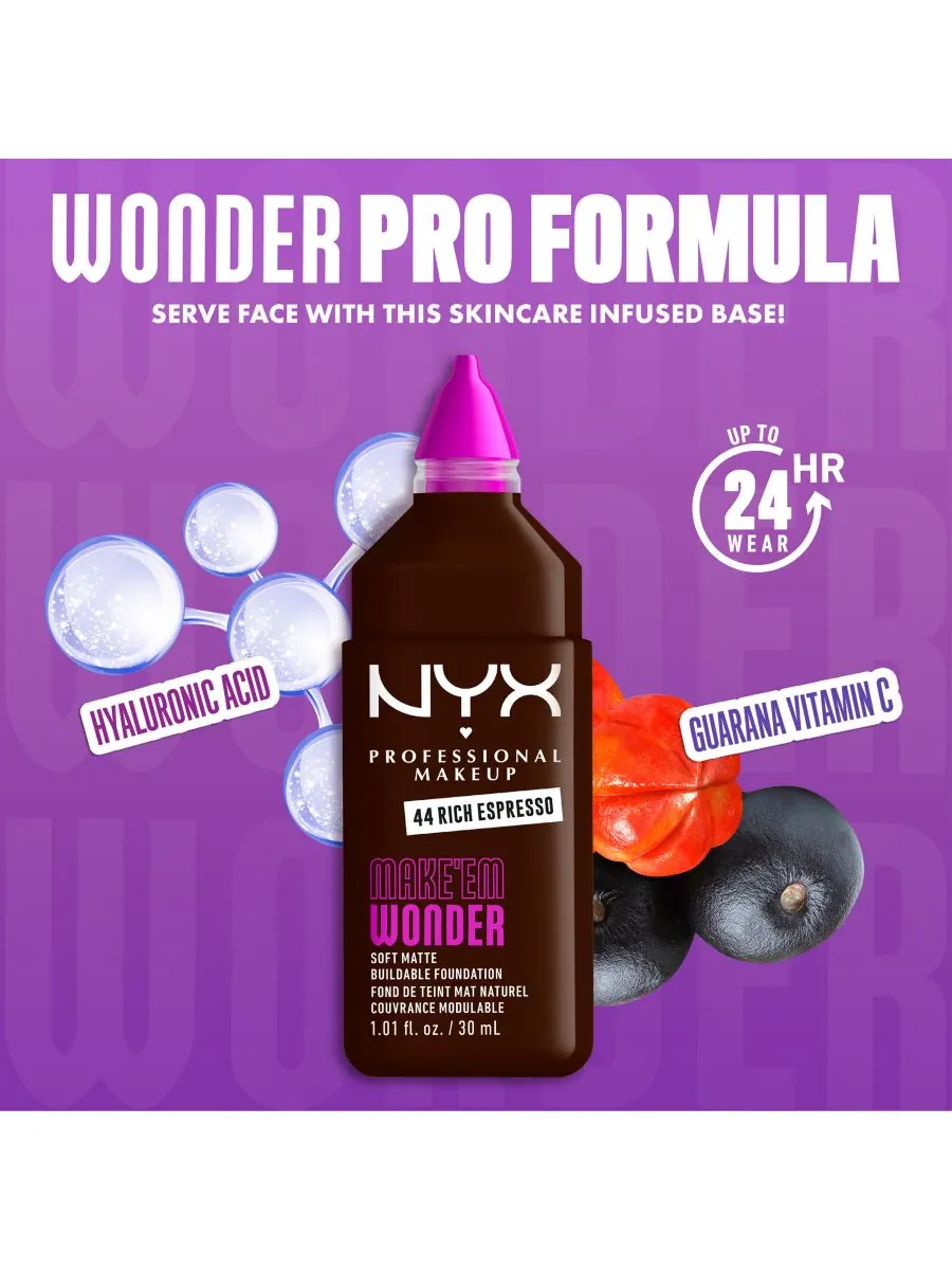 Тональный крем Wonder Foundation, 0,84 унции NYX Professional Makeup, цвет rich espresso — изображение 5 из 10