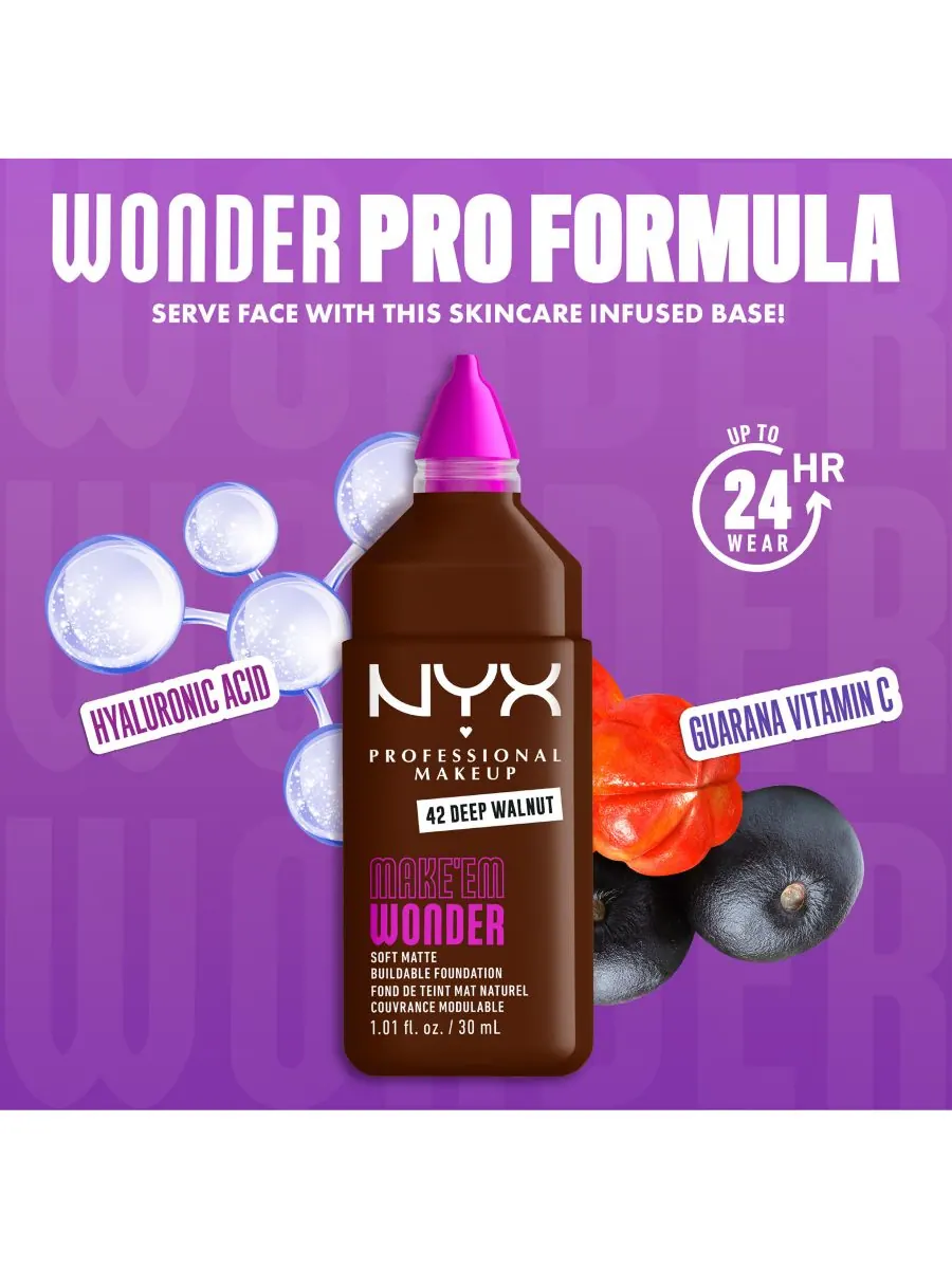 Тональный крем Wonder Foundation, 0,84 унции NYX Professional Makeup, темно-ореховый — изображение 5 из 10