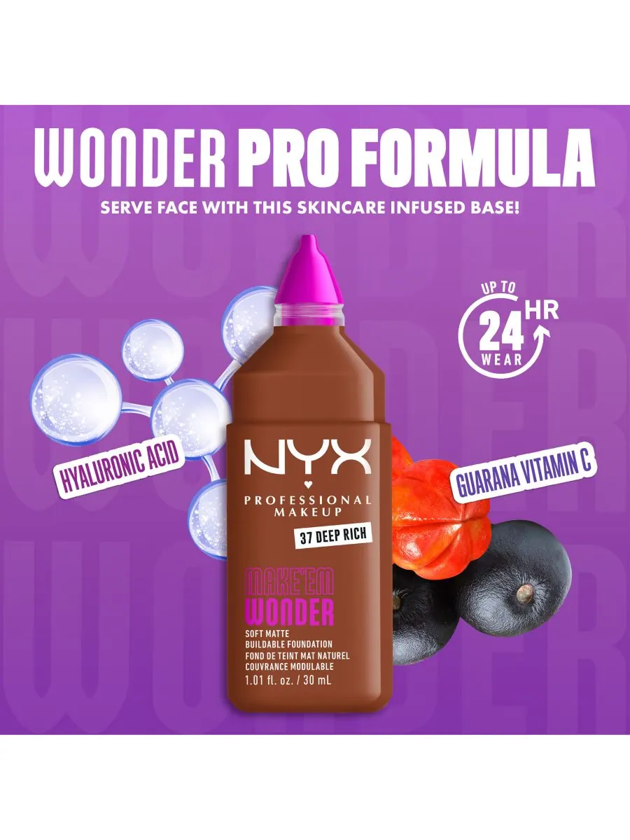 Тональный крем Wonder Foundation, 0,84 унции NYX Professional Makeup, цвет deep rich — изображение 5 из 10