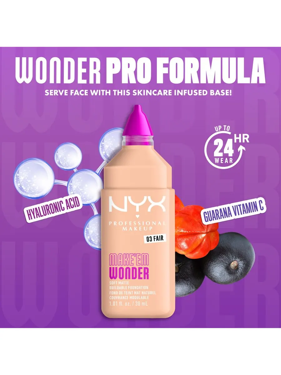 Тональный крем Wonder Foundation, 0,84 унции NYX Professional Makeup, цвет fair — изображение 4 из 10