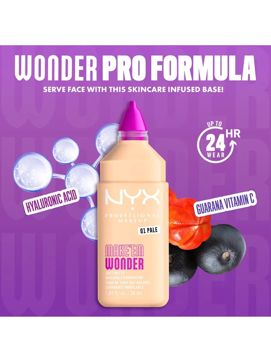 Тональная основа NYX Professional Make'em Wonder Foundation, тон 01 Pale, 0,84 унции — изображение 4 из 10