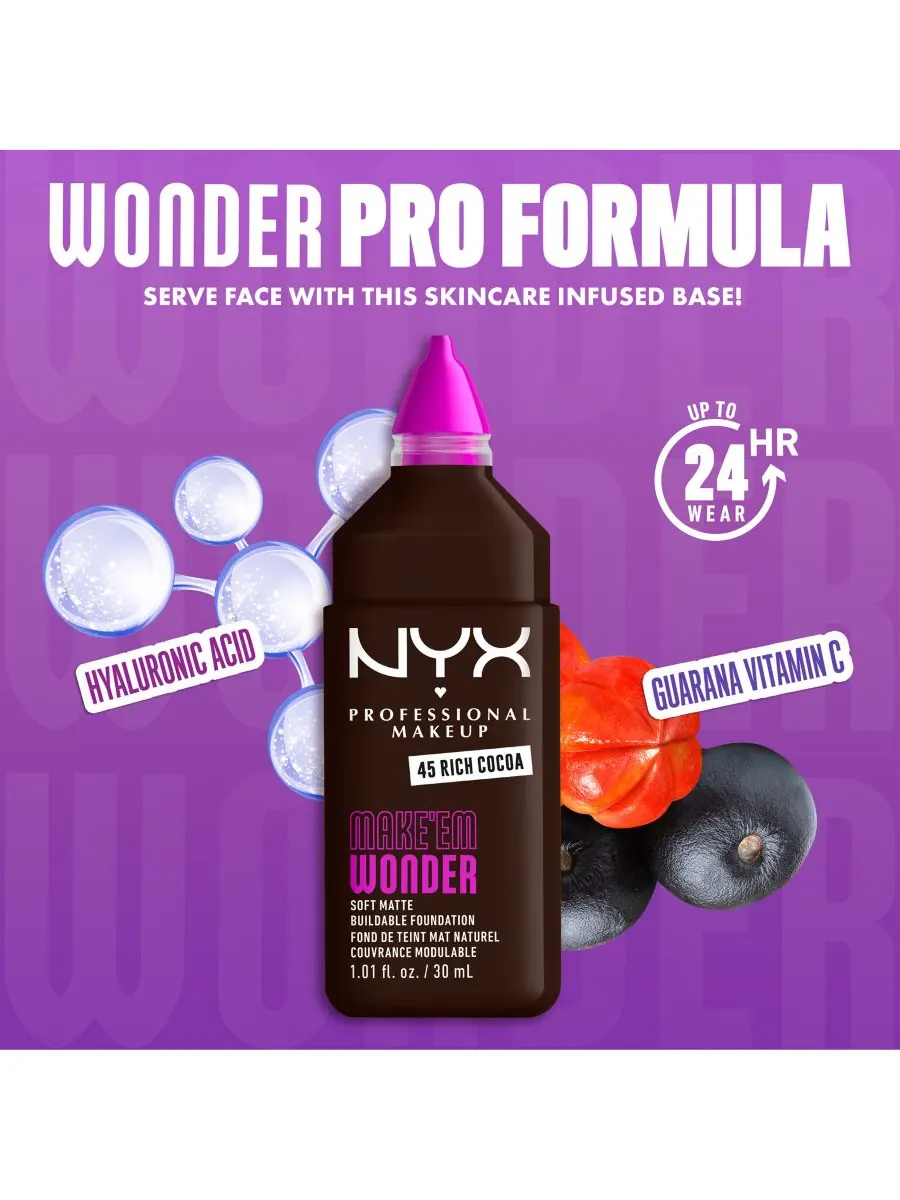 Тональный крем Wonder Foundation, 0,84 унции NYX Professional Makeup, цвет rich cocoa — изображение 5 из 10
