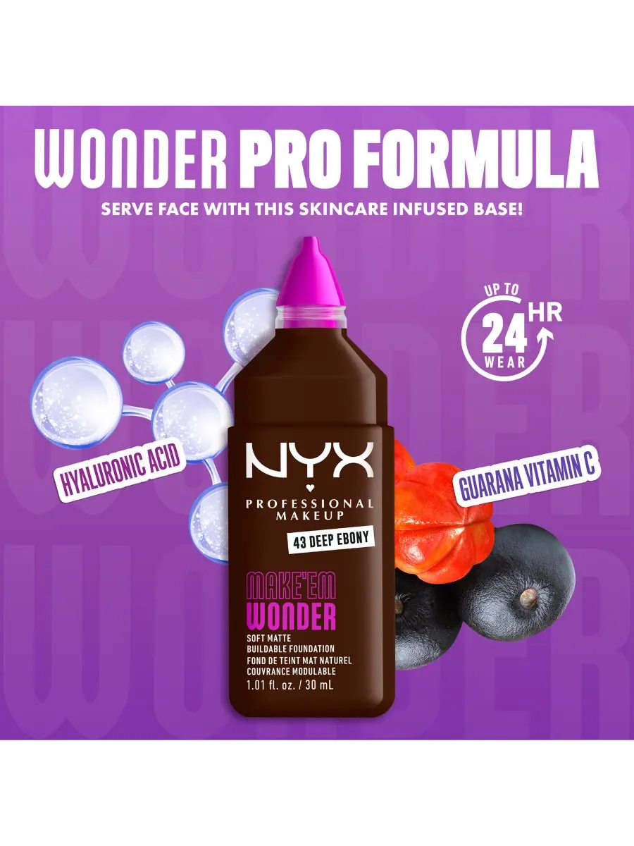 Тональный крем NYX Professional Makeup Make ’Em Wonder Soft Matte, Deep Ebony, 30 мл — изображение 5 из 10