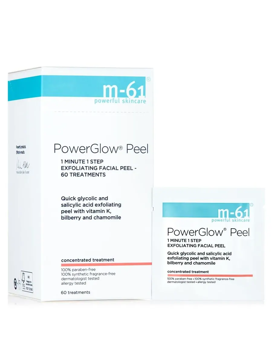 Пилинг M-61 By Bluemercury — Для лица PowerGlow Peel 1 Minute 1 Step Exfoliating Facial Peel, 60 — прозрачный