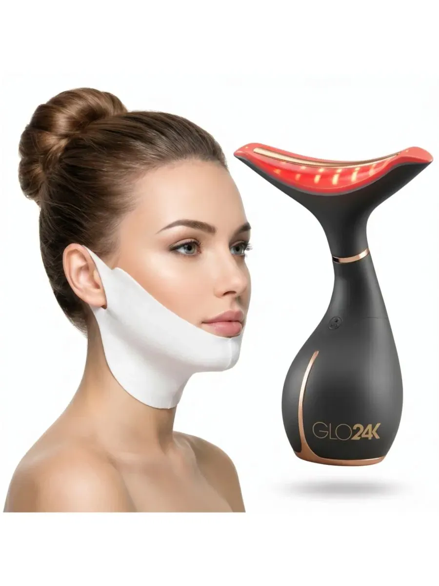 Набор для ухода за кожей лица и шеи с массажером и 5 масками, модель Neck Sculpt and Lift Beauty — черный