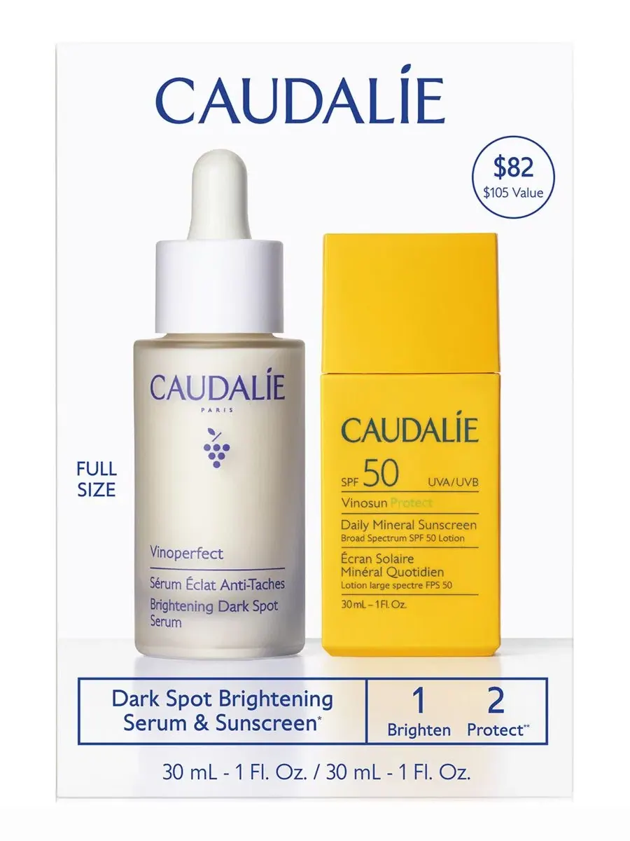 Набор сыворотка и солнцезащитный крем SPF 50, 30 мл + 30 мл, Vinoperfect Caudalie