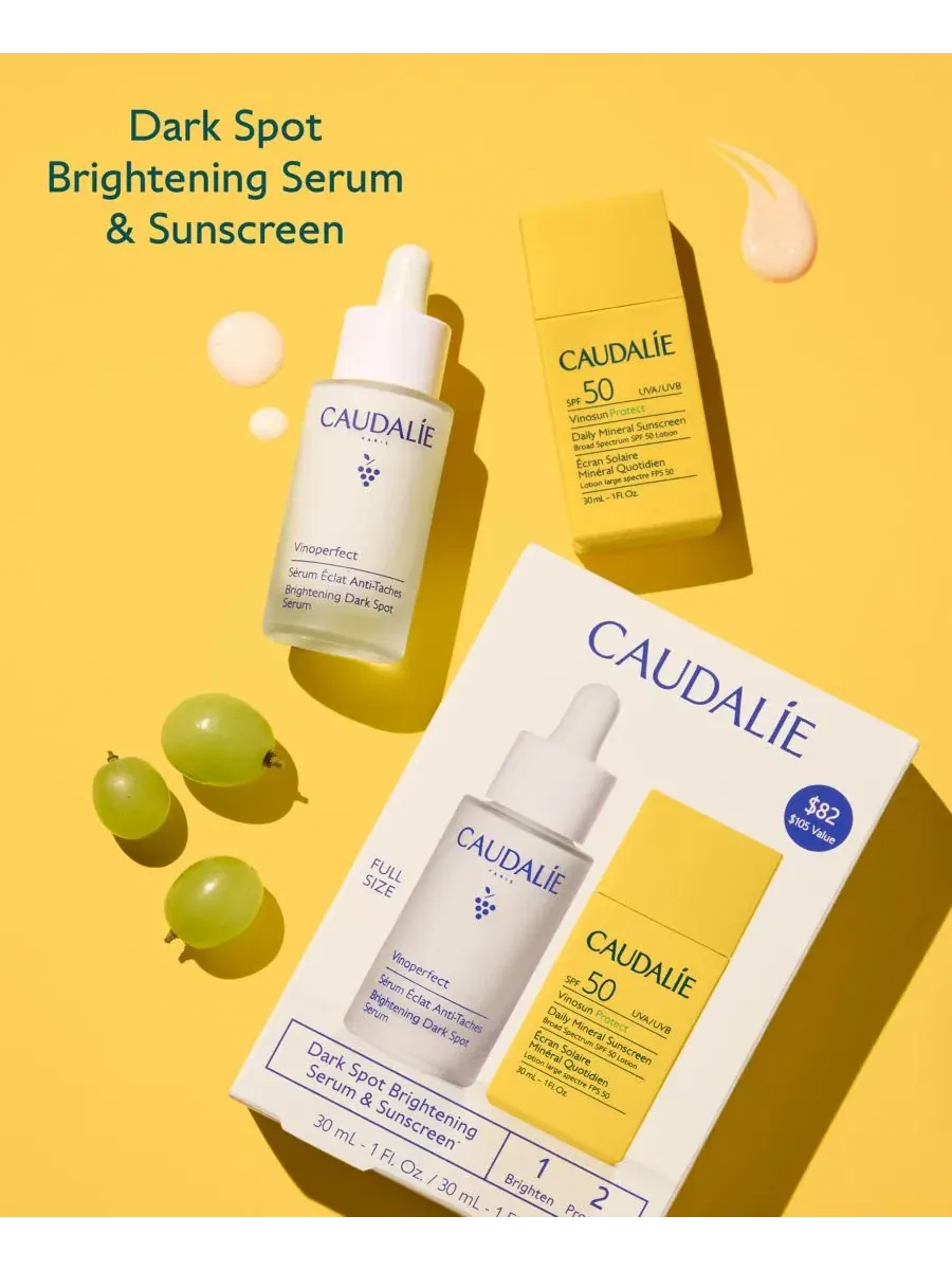 Набор сыворотка и солнцезащитный крем SPF 50, 30 мл + 30 мл, Vinoperfect Caudalie — изображение 2 из 10