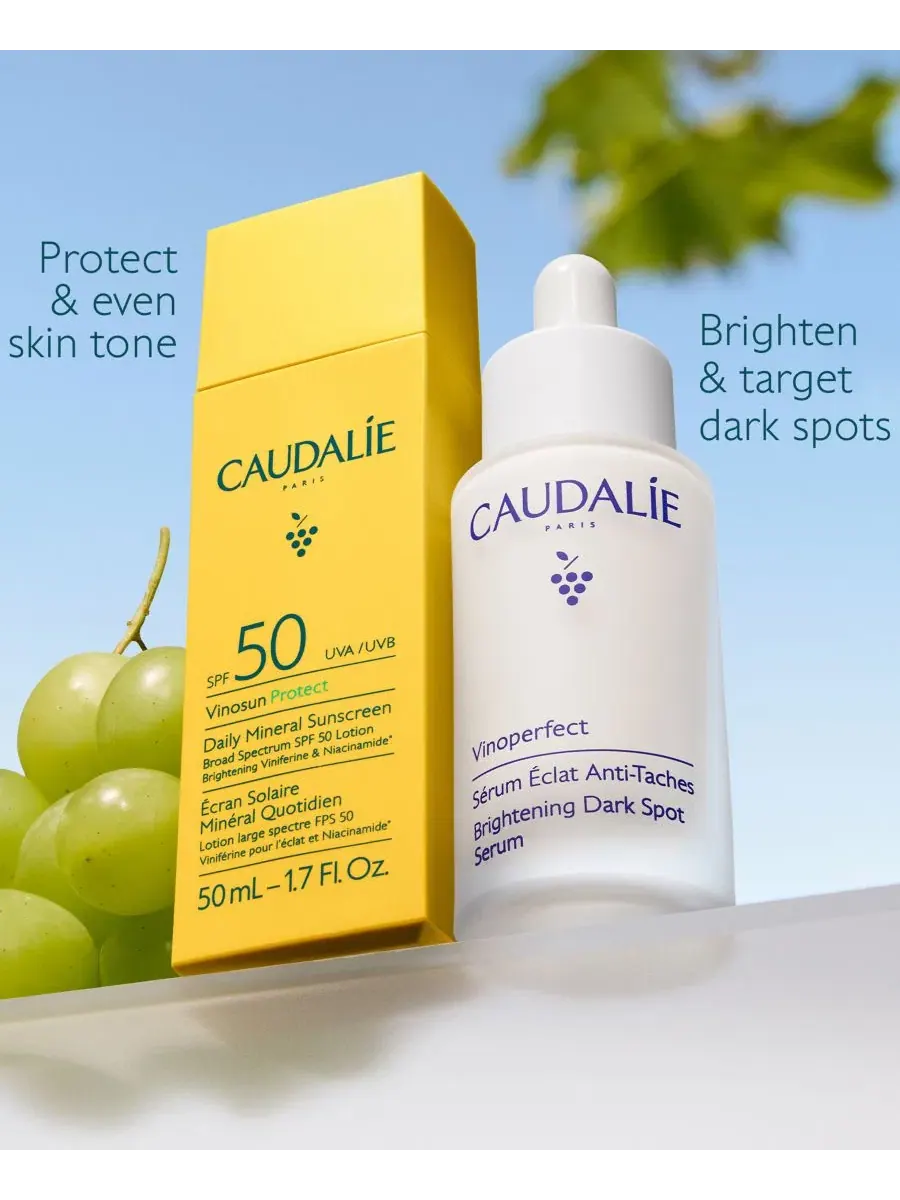 Набор сыворотка и солнцезащитный крем SPF 50, 30 мл + 30 мл, Vinoperfect Caudalie — изображение 3 из 10