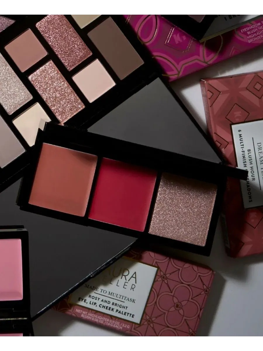Многофункциональная палетка теней для глаз, губ и щек Rosy and Bright Palette, 3 г Laura Geller — изображение 2 из 3