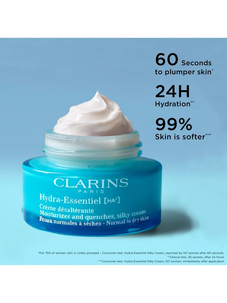 Крем для лица Clarins — Увлажняющий Hydra-Essentiel Silky с двойной гиалуроновой кислотой — изображение 5 из 7