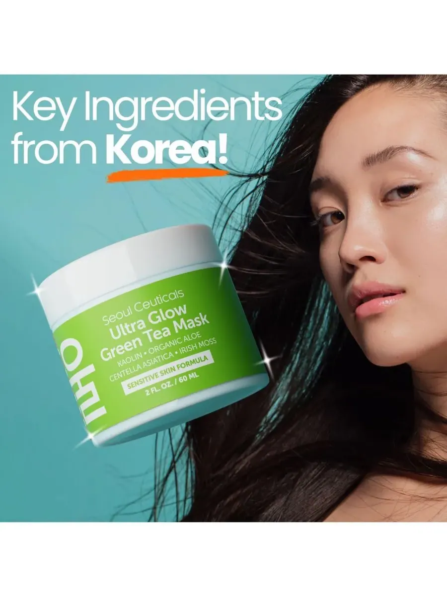 Маска для лица Seoul Ceuticals — Корейская с зеленым чаем для ухода за кожей лица. Корейская — изображение 3 из 9