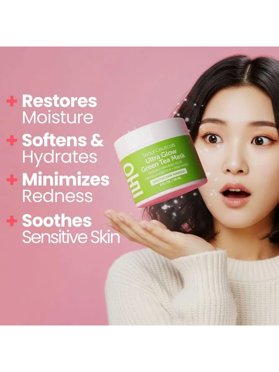 Маска для лица Seoul Ceuticals — Корейская с зеленым чаем для ухода за кожей лица. Корейская — изображение 6 из 9