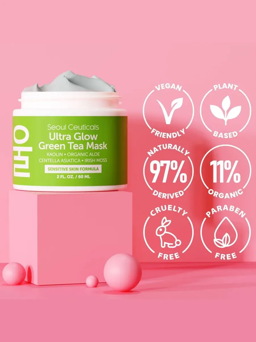 Маска для лица Seoul Ceuticals — Корейская с зеленым чаем для ухода за кожей лица. Корейская — изображение 8 из 9