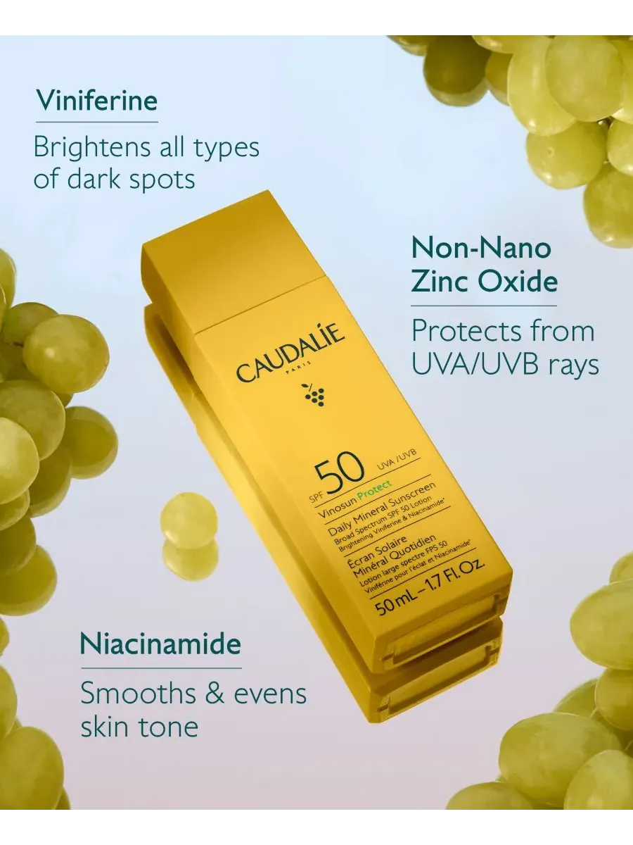 Caudalie Солнцезащитный минеральный крем Vinosun Protect Daily Sunscreen SPF 50, 1,7 унции — изображение 3 из 8