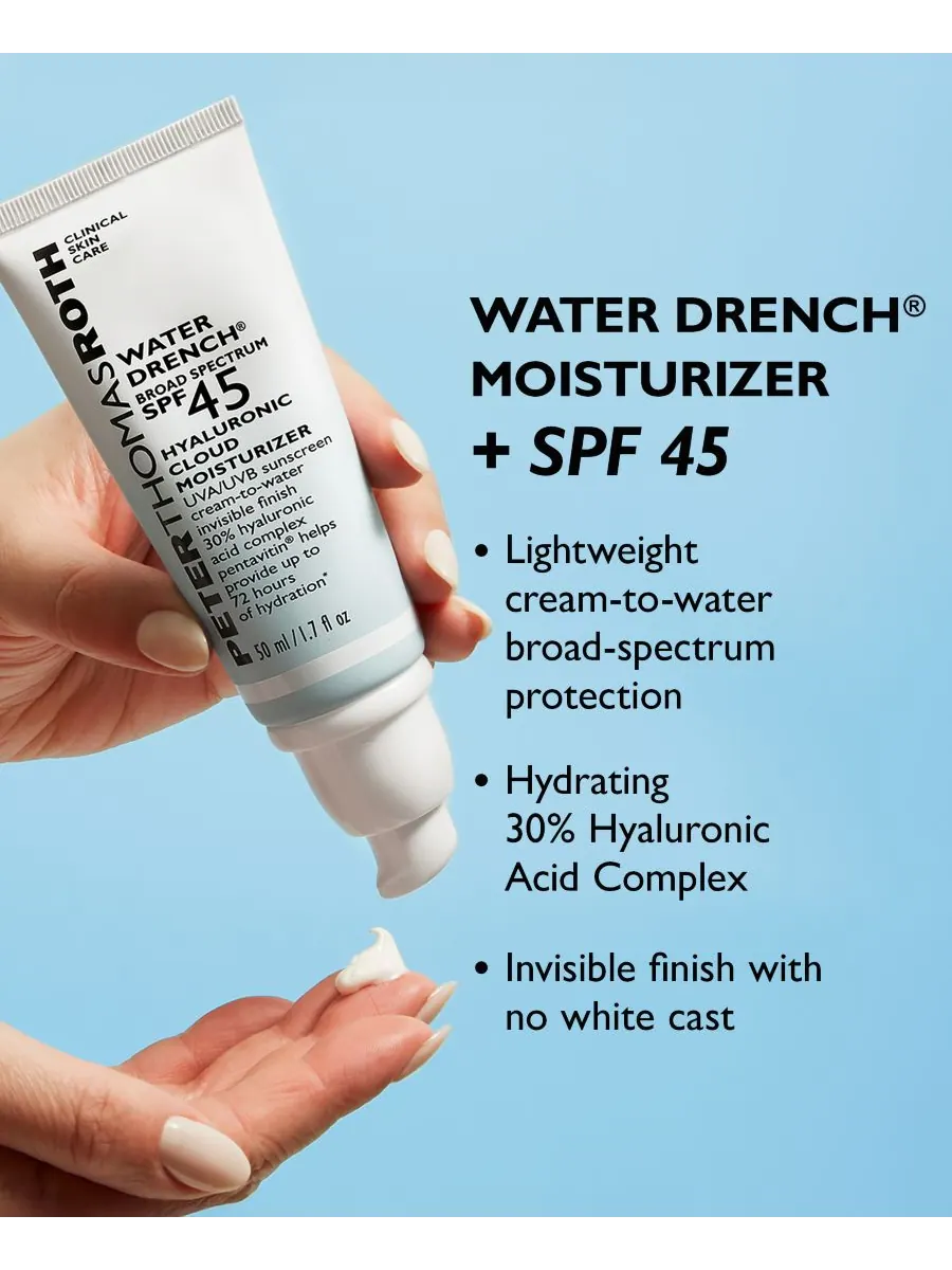 Крем для лица SPF45 PETER THOMAS ROTH Увлажняющий Water Drench Broad Spectrum с гиалуроновой — изображение 2 из 8