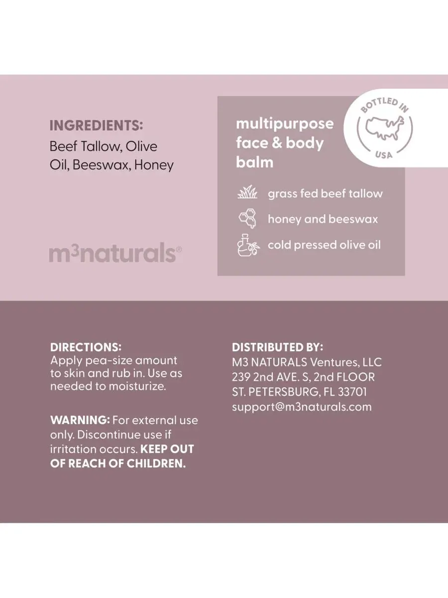 M3 Naturals Бальзам для губ M3 на основе говяжьего жира, без запаха, 57 г — изображение 2 из 8