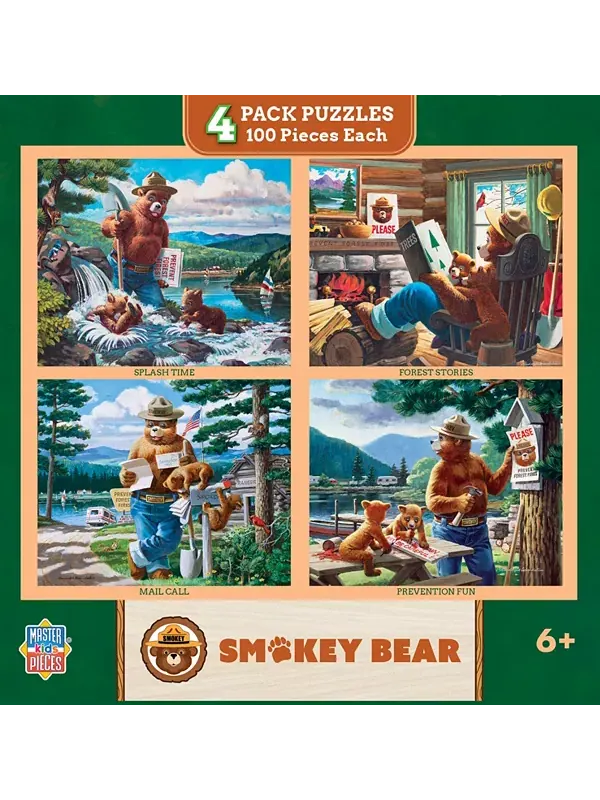Набор из 4 пазлов по 100 деталей для детей «Masterpieces Smokey Bear» Masterpieces Puzzles — мульти