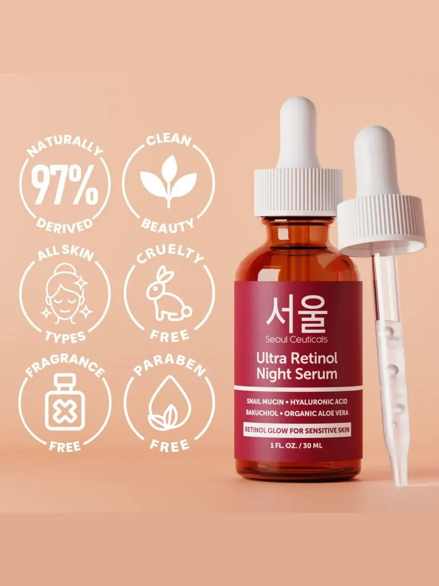 Сыворотка Seoul Ceuticals — Корейская для ухода за кожей Ultra Retinol Night Serum K Beauty Skincare — изображение 6 из 9