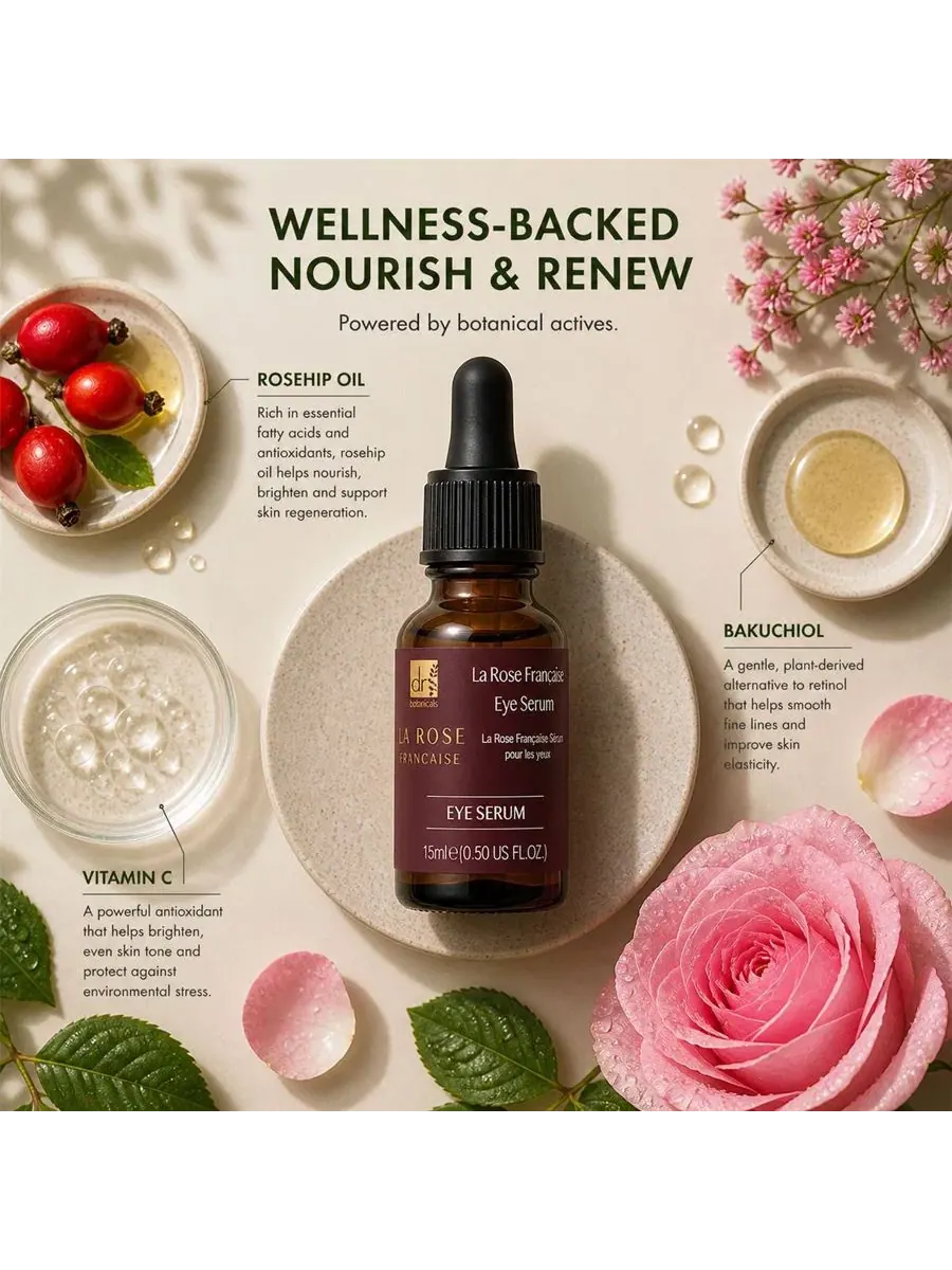 Сыворотка для кожи вокруг глаз с бакучиолом La Rose Francaise, 15 мл Dr. Botanicals — изображение 2 из 6