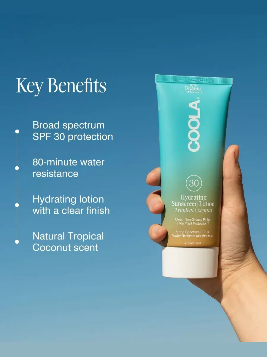COOLA Увлажняющий солнцезащитный лосьон SPF 30 - Тропический кокос, 40 г — изображение 4 из 5