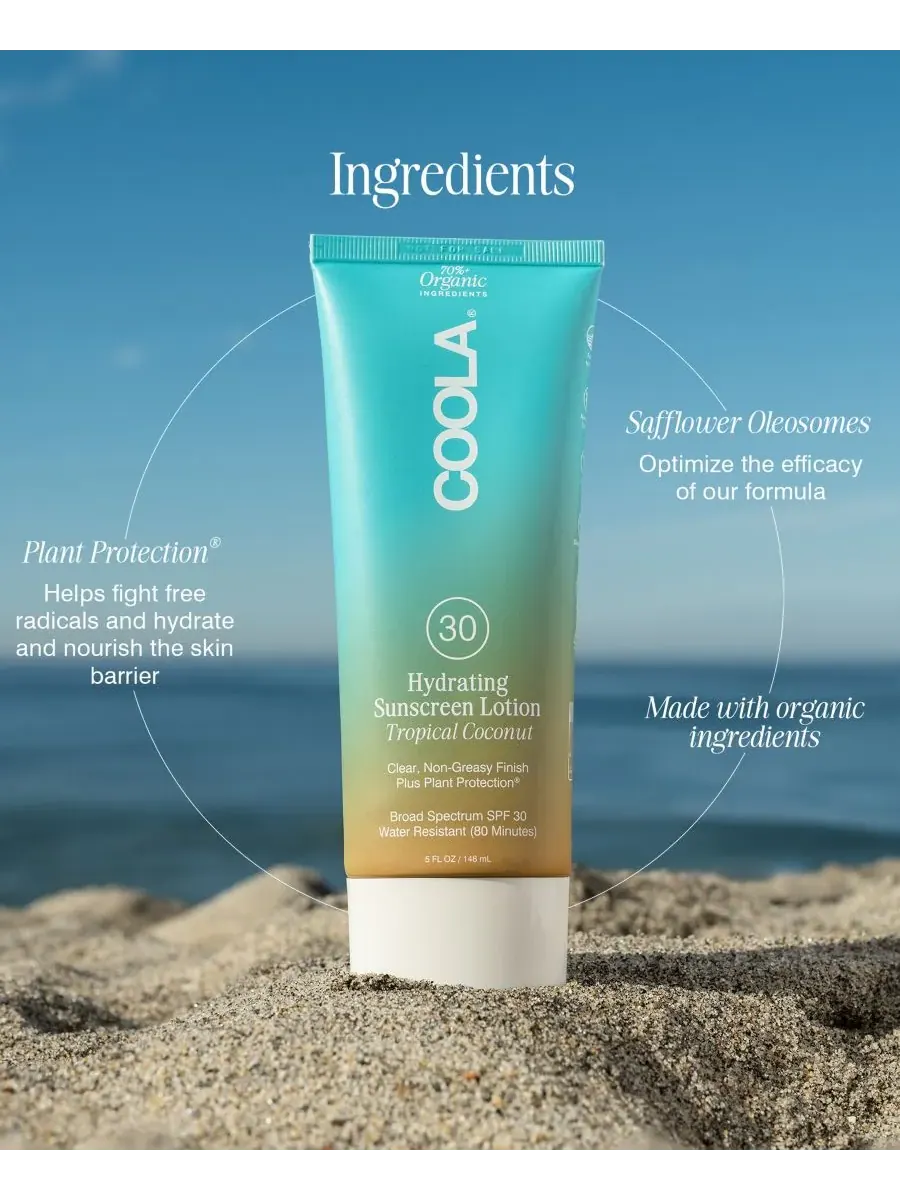 COOLA Увлажняющий солнцезащитный лосьон SPF 30 - Тропический кокос, 40 г — изображение 5 из 5