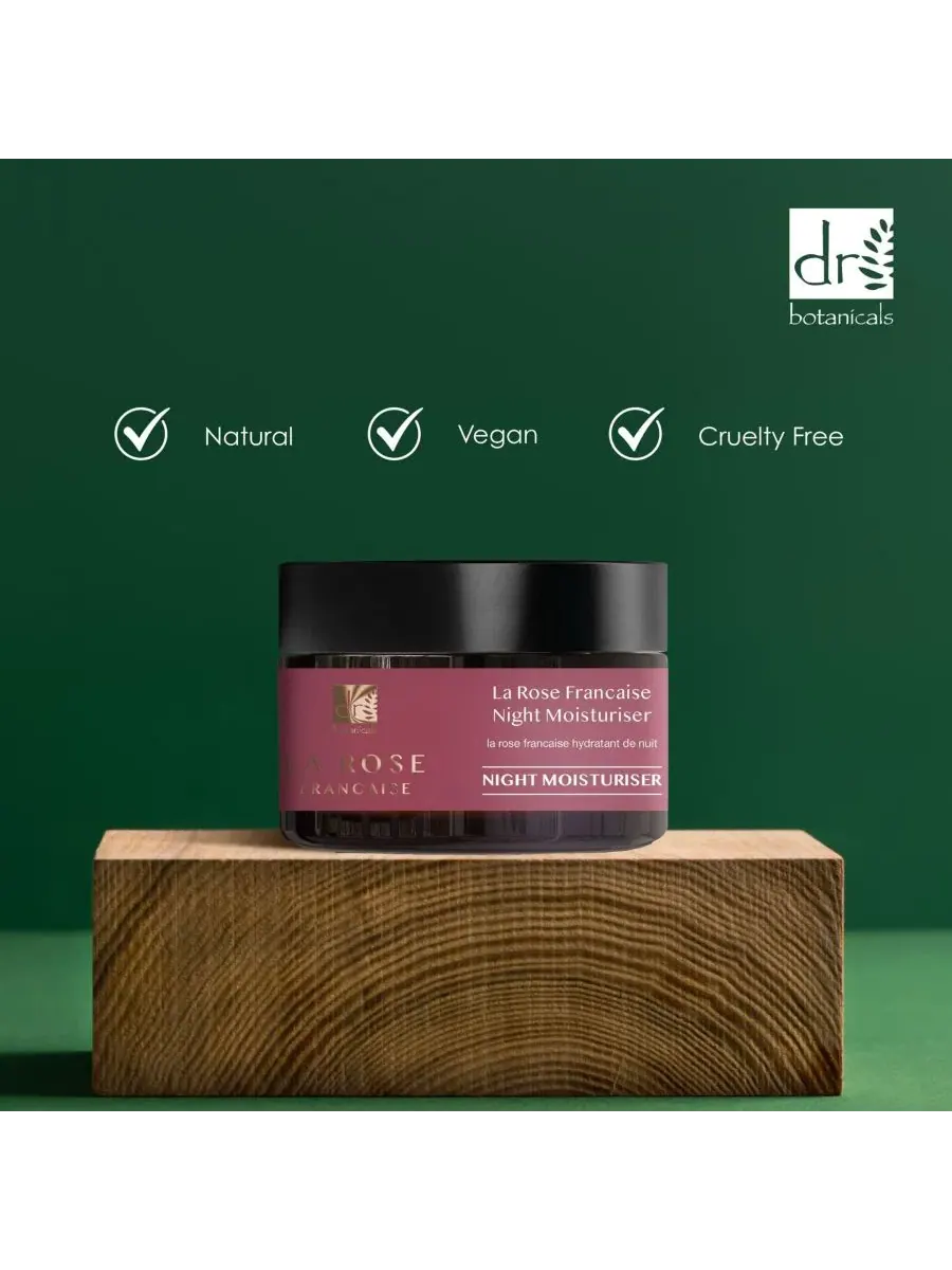 Ночной крем для лица La Rose Francaise, 50 мл, с бакучиолом и кокосовым маслом Dr. Botanicals — изображение 3 из 4