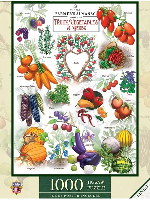 Фермерский альманах — пазл из 1000 деталей «Фрукты, овощи и травы» Masterpieces Puzzles