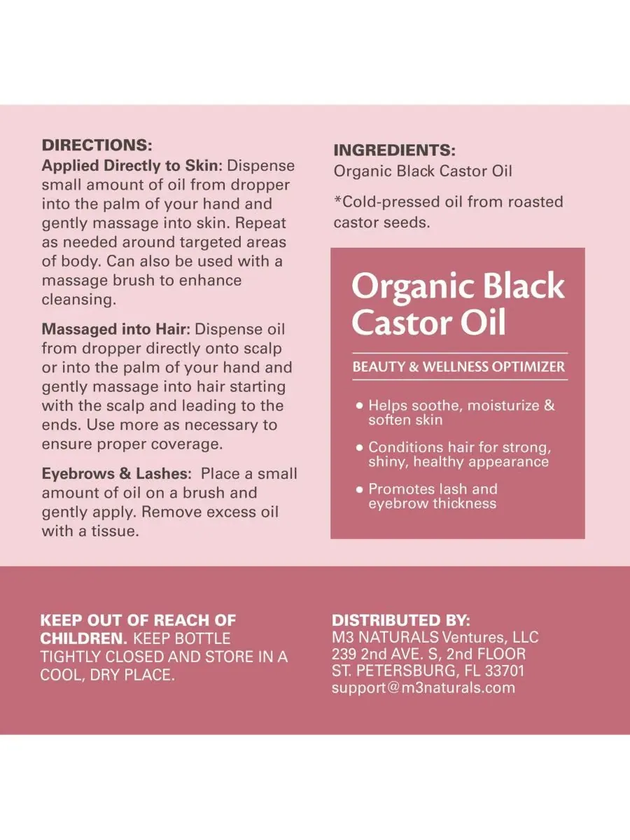 M3 Naturals Жидкое касторовое масло M3 Black, 4 унции — изображение 5 из 8