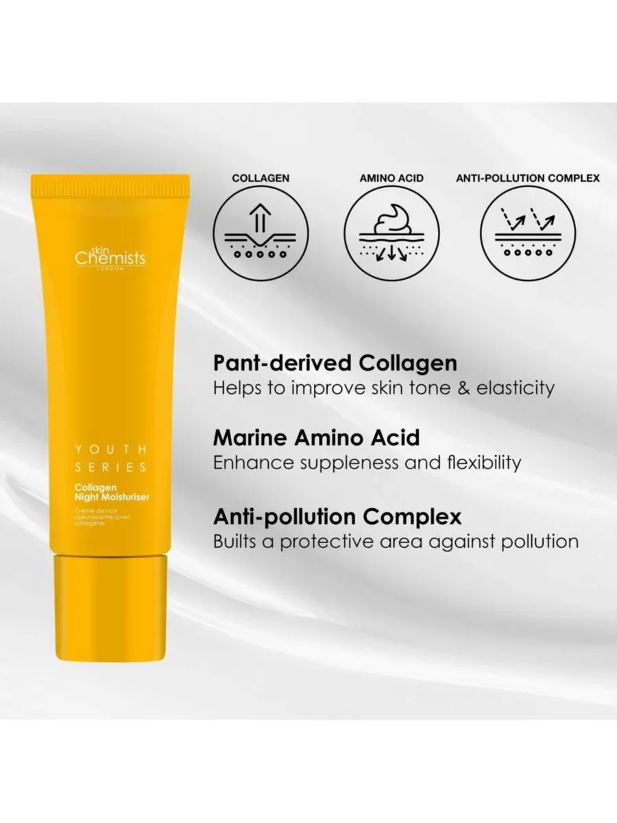 Крем для лица Skinchemists — Ночной увлажняющий с % коллагеном, , желтый, 50 мл — изображение 4 из 5