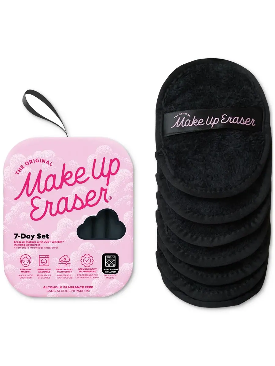 MakeUp Eraser Набор из 7 стильных черных салфеток для снятия макияжа