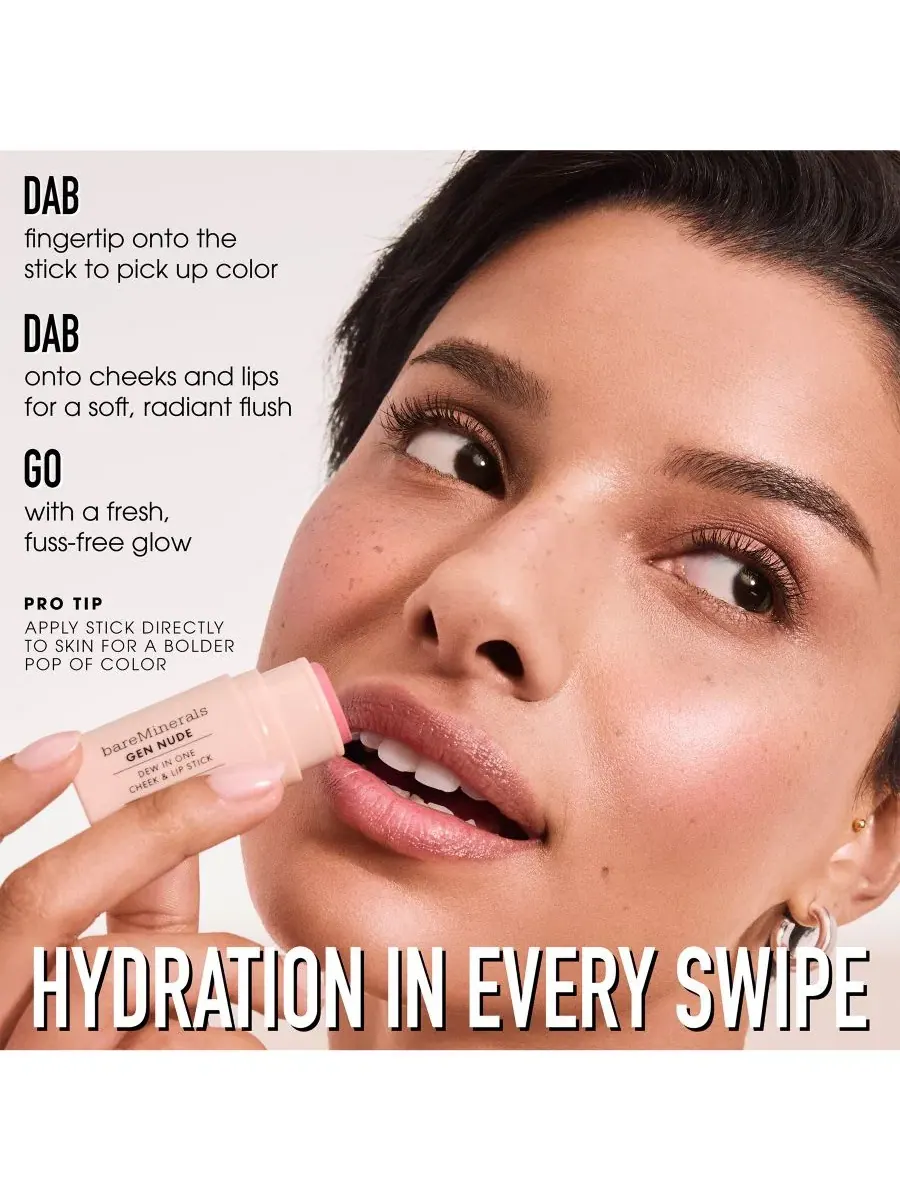 Тинт-стик для губ и щек GEN NUDE Dew in One, 4.5 г bareMinerals, Just Peachy — изображение 8 из 9
