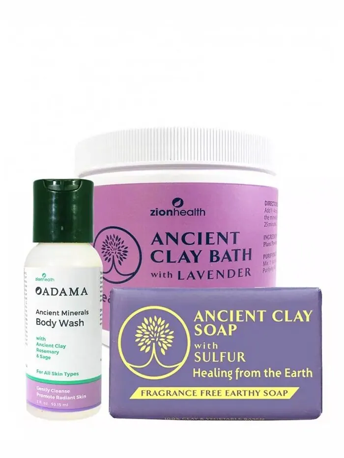 Eco Body Trio Bundle гель для душа 2 унции + ванна с лавандовой глиной + серное мыло 6 унций Zion