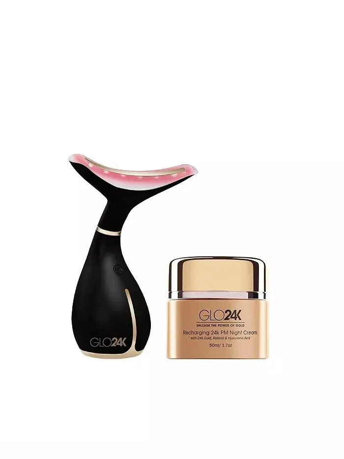 Крем для лица Glo24K — Светодиодный косметический массажер для шеи и лица + ночной 24К