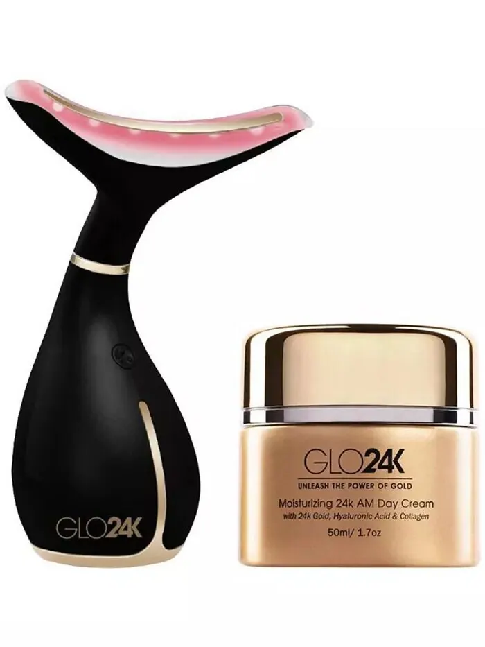 Крем для лица Glo24K — Косметический массажер со светодиодной подсветкой для шеи и лица + -каратный