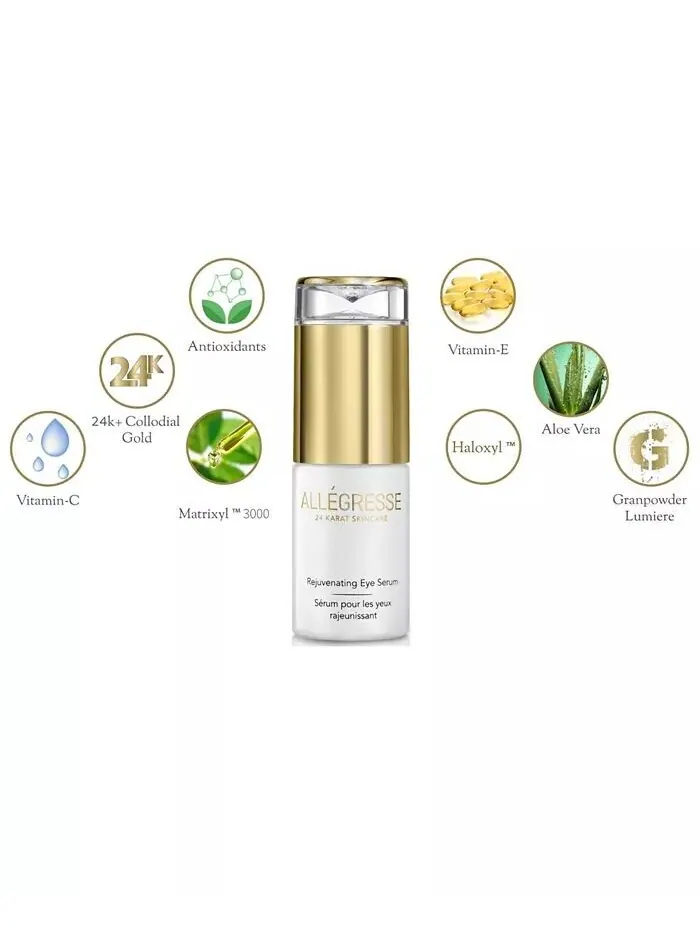 Allegresse 24K Skincare Омолаживающая сыворотка для глаз, 1,0 унции Allegresse 24 Karat Skin Care — изображение 3 из 3