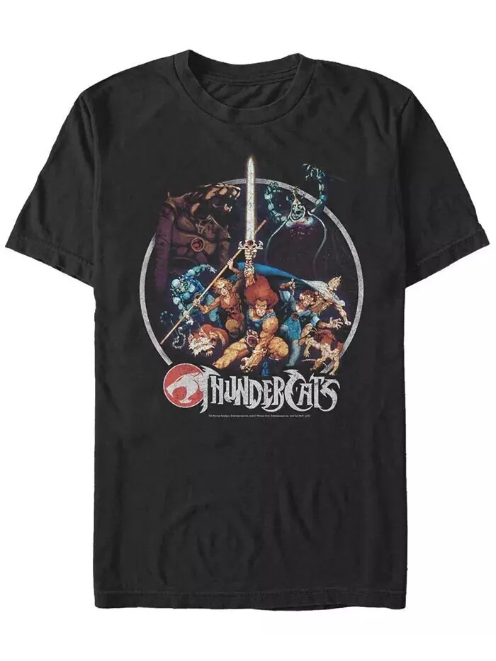 Мужская футболка с коротким рукавом Thundercats Thundercats в винтажном стиле с круглым постером — черный