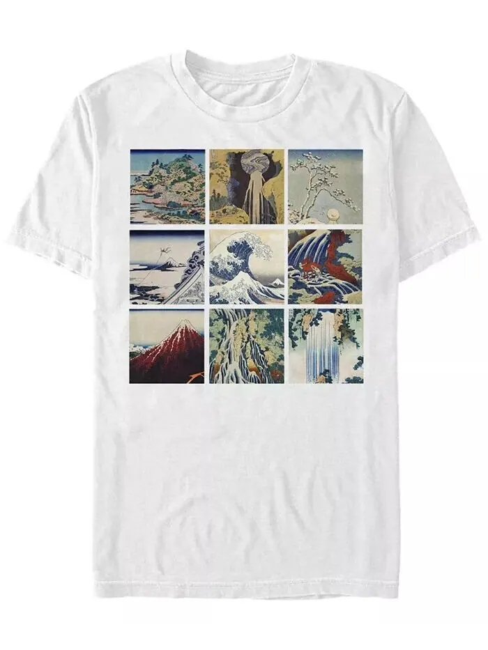 Мужская футболка Katsushika Hokusai с короткими рукавами и круглым вырезом Fifth Sun — белый