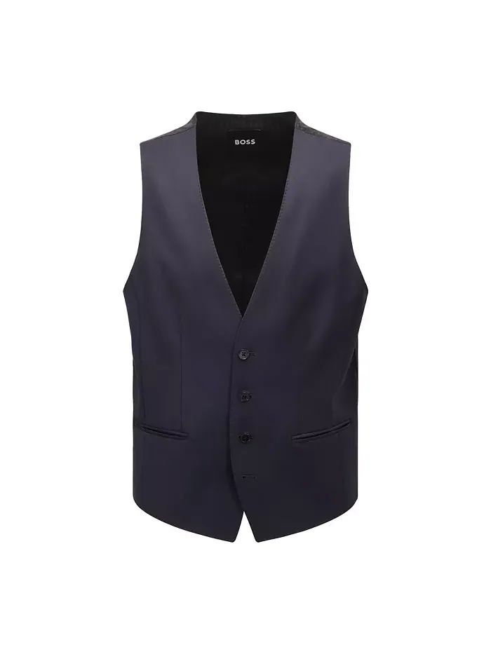 BOSS by Мужской жилет из вирджинской шерсти серж, приталенный Hugo Boss — изображение 3 из 4, синий
