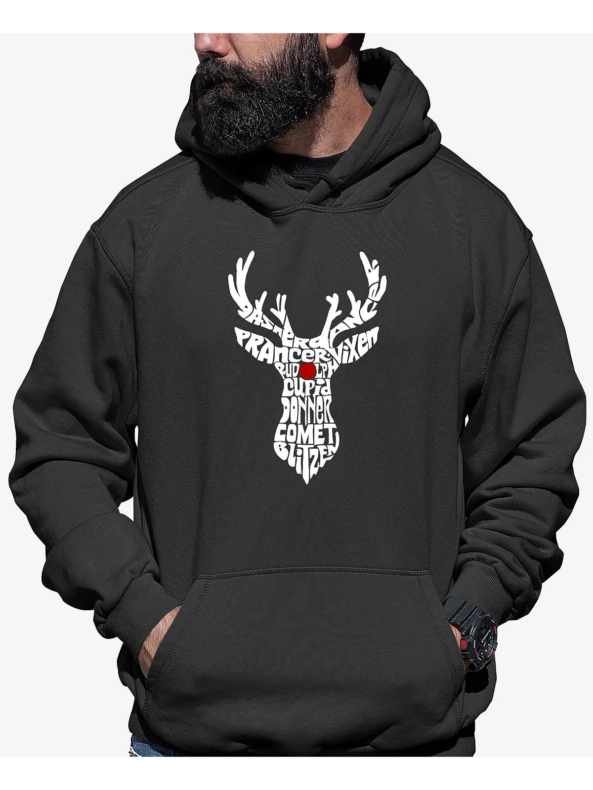 Мужская толстовка с капюшоном и надписью santa's reindeer word art LA Pop Art — изображение 2 из 3, темный серый