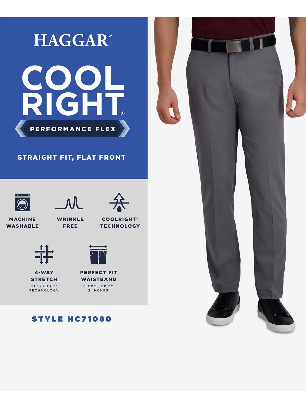 Плоские передние брюки cool right performance flex straight fit Haggar — изображение 6 из 8, чернильный
