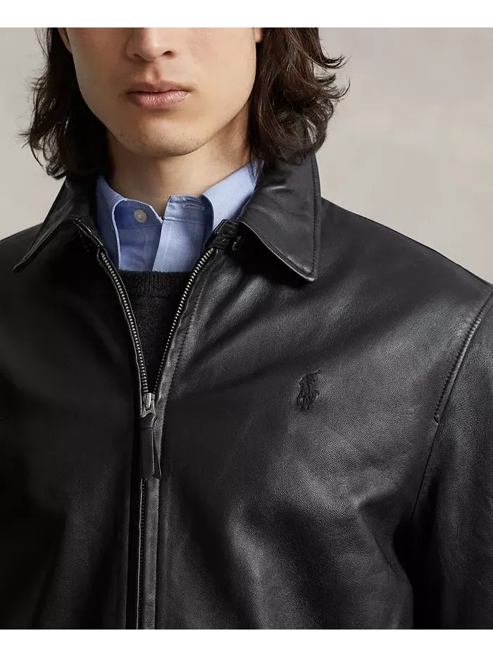 Мужская кожаная куртка Polo Ralph Lauren — изображение 3 из 5, черный