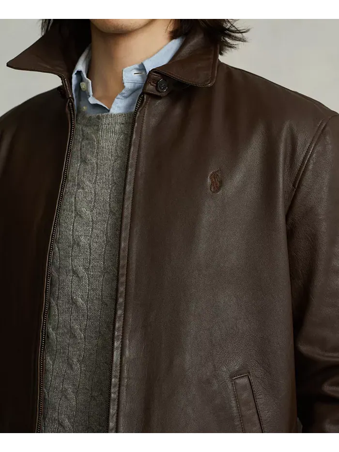 Мужская кожаная куртка Polo Ralph Lauren — изображение 3 из 5, коричневый