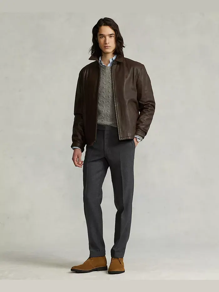 Мужская кожаная куртка Polo Ralph Lauren — изображение 4 из 5, коричневый