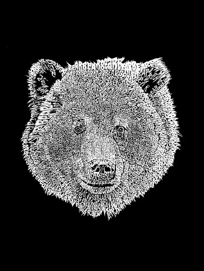 Мужская футболка Word Art Bear Face LA Pop Art — изображение 3 из 3, черный