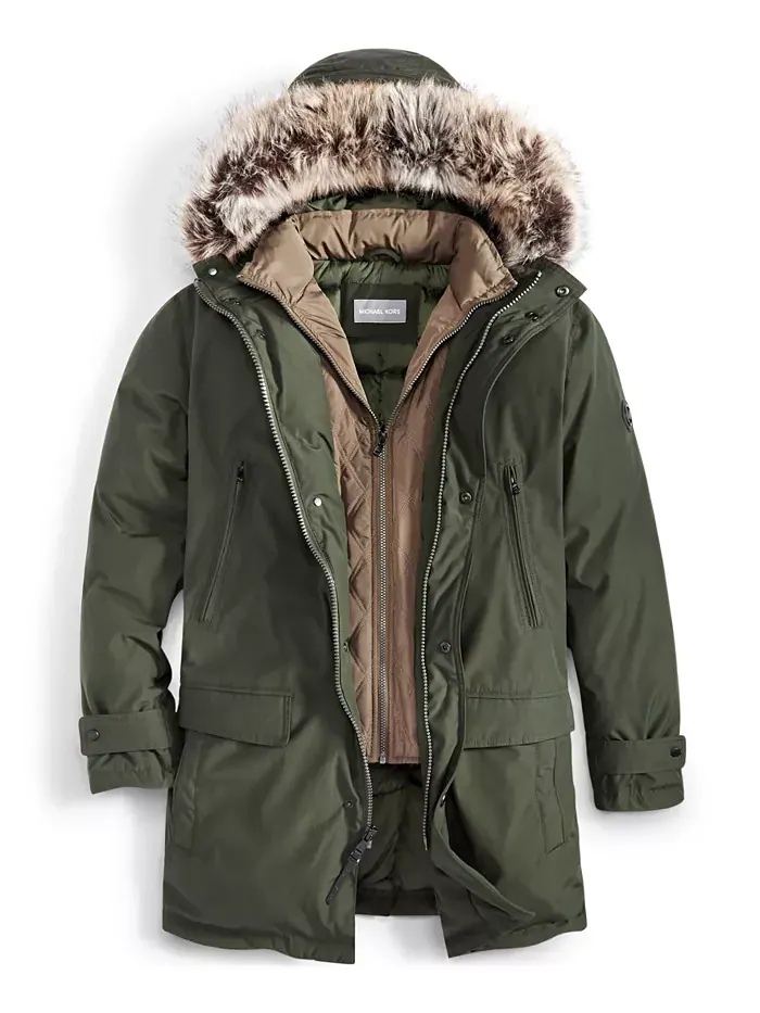 Парка с капюшоном и нагрудником Michael Kors Men's Hooded Bib Snorkel Parka — изображение 4 из 5, оливковый